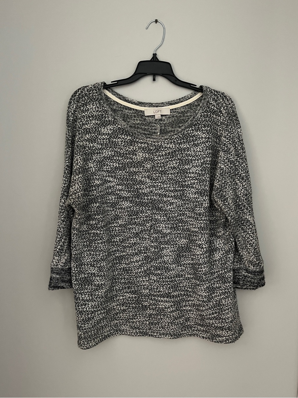 LOFT Black & White Marled Crewneck Sweater